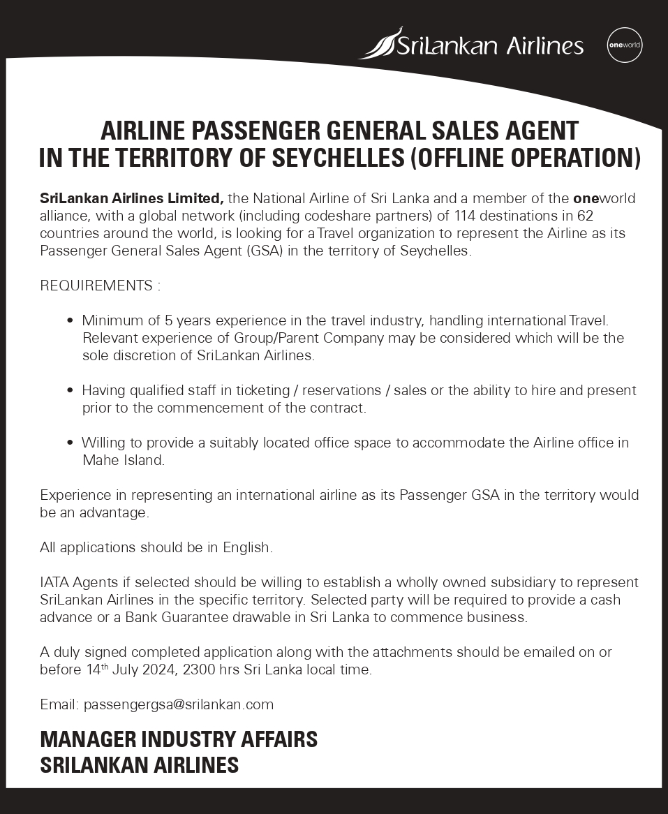 AIRLINE PASSENGER GENERAL SALES AGENT IN THE TERRITORY OF SEYCHELLES (OFFLINE OPERATION)