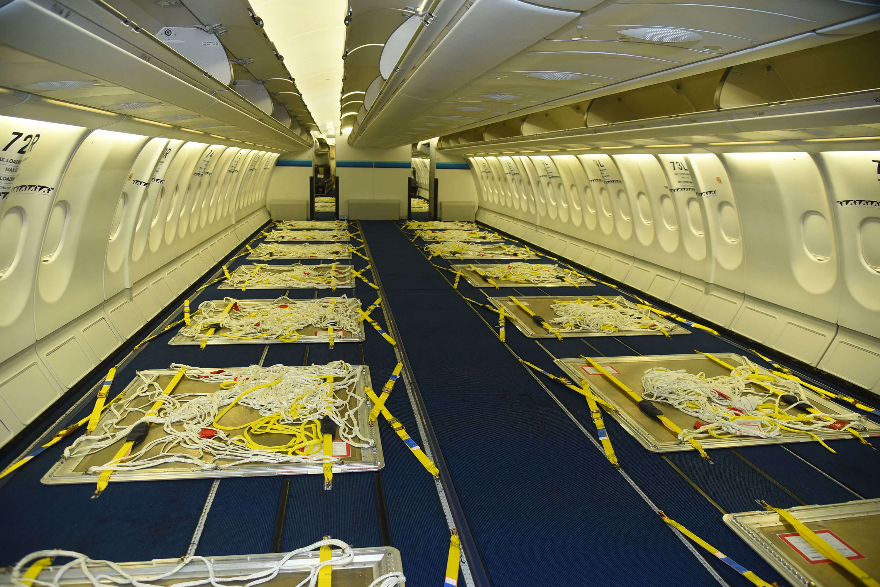 A look of the upper deck of the SriLankan Cargo A330-200 freighter aircraft which is equipped to carry 60 cubic metres of freight