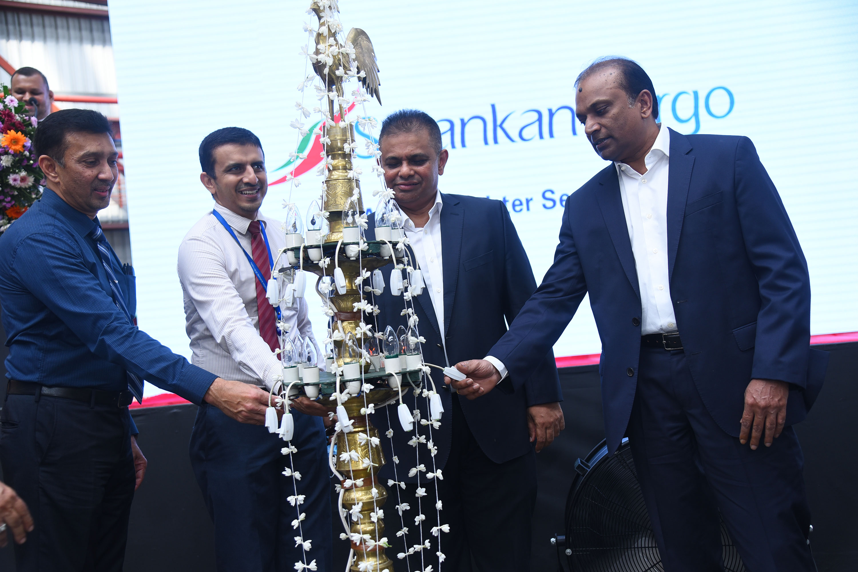 Lighting of the oil lamp on this historic occasion by Mr.Ashok Pathirage -  Chairman of SriLankan Airlines at the launch of SriLankan Cargo’s first ever wide body Airbus A330-200 freighter aircraft